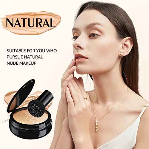 Mushroom Head Air Cushion CC Cream - BB Cream Makeup Brightening & Moisturizing, Full Coverage Concealer for Older Women, Oil Control Foundation for Mature Skin (Natural, 3.21 Ounce (Pack of 1))