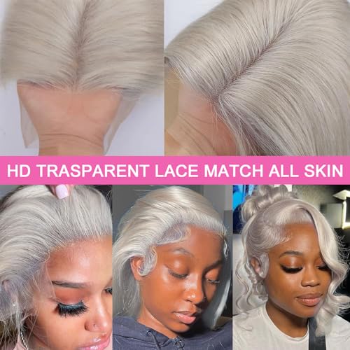 20 Inch Grey Body Wave Lace Front Wigs Human Hair 180 Density HD Transparent 13x4 Lace Frontal Wig Pre Plucked With Baby Hair Gray Lace Closure Glueless Wigs For Women