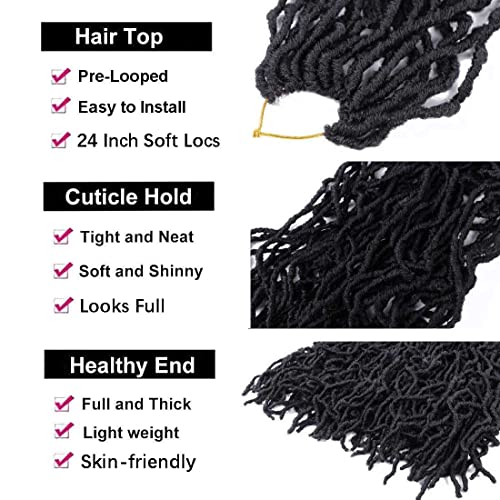 7 Packs 24 Inch Soft Locs Crochet Hair Pre Looped Faux Locs Crochet Braids for Butterfly Locs Dreadlocs Synthetic Hair For Black Women (1B, 24 Inch (Pack of 7))