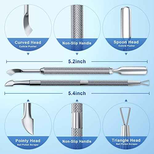 2PCS Metal Silver Cuticle Pusher and Scraper, Nail Trimmer Cutter Stainless Steel Gel Scraper Tool, Nail Polish Remover Peeler Durable Salon Manicure Pedicure Cleaner for Fingernail and Toenail