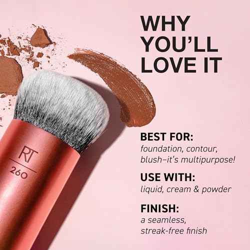 Real Techniques Bubble Blending Makeup Brush, Multipurpose Foundation Brush For Liquid, Cream, & Powder Products, Unique Round Brush Head, Synthetic Bristles, Vegan & Cruelty Free, 1 Count