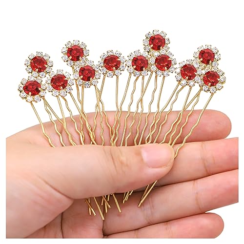 Ammei Crystal Bridal Hair Pins Clips Wedding Hair Accessories Hair Set Jewelry With Rhinestone For Brides and Bridesmaids Set Of 12 (Red)