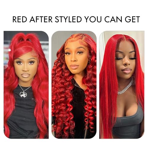 ELISHEVA Red Lace Front Wigs Human Hair Pre Plucked 30 Inch 16A 13x4 Red Wig Human Hair 200% Density Red HD Body Wave Lace Front Wigs Colored Glueless Frontal Wigs