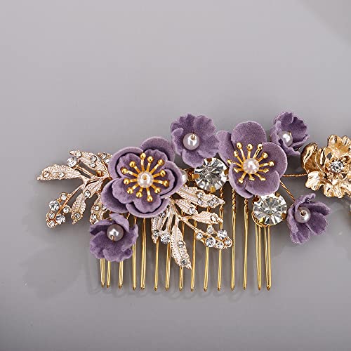 Rhinestone Flower Hair Pieces Bridal Purple Flower Hairpins Hair Comb Set for Bride Bridesmaid£¨4pcs£©