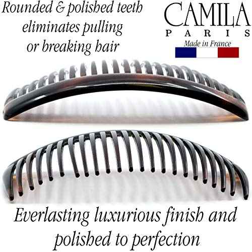 Camila Paris AD66/2 French Side Comb Large Curved Tortoiseshell Hair Combs for Women Fine Hair, 4 Inch Strong Hold Comb for Women Bun Chignon Up-Do Styling Girls Hairstyle Accessories, Made in France
