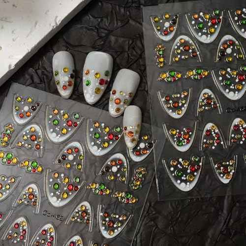 5D Embossed Colorful Rhinestone Nail Stickers for Nail Art Gold Line Nail Art Stickers 3D Self-Adhesive Christmas Nail Decals Winter Xmas Nail Supplies for Women Girls Manicure DIY