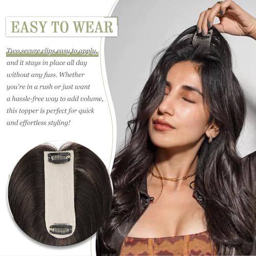 Urbeauty Hair Toppers for Women Real Human Hair for Thinning, 16 inch 1.5¡±x5¡±Silk Base Upgrade Topper, Clip-in Volume Enhancer, Natural-Looking, No Glue, Breathable, Lightweight