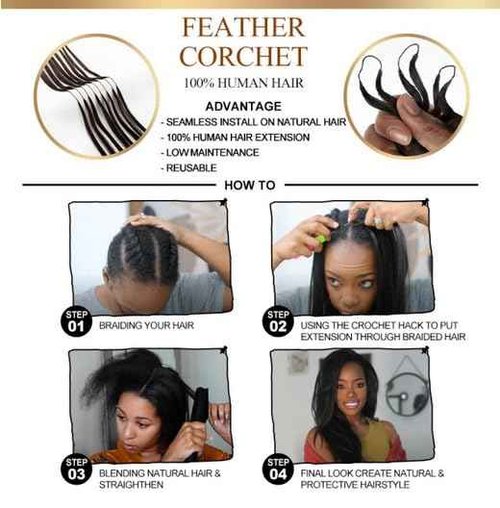 Deep Wave Knotless Pre-Separated Crochet Hair Extensions Human Hair Loose Wave Crochet Hair Natural Black Machine Made Feather Human Hair Extension 16inch 120g