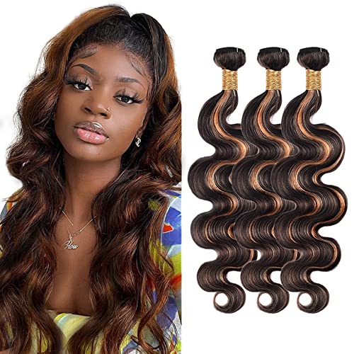 P1B30 Highlight Bundles Human Hair Ombre Brown 3 Bundles 16 18 20 inch Ombre Body Wave Bundle 8A Brazilian Virgin Hair Extensions