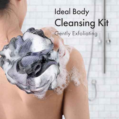 AmazerBath Charcoal Loofah Sponge, Shower Loofah 60g/PCS - Body Scrubber Loofa Set of 4 - Charcoal Blue, Green, Purple & Red, Bath Sponge for Men and Women