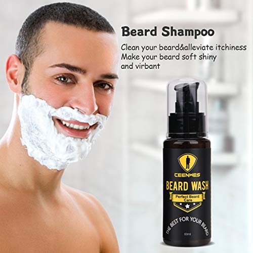 Ceenwes Upgraded Beard Grooming Kit - Conditioner, Oil, Brush, Comb, Balm, Scissors, Storage Bag for Beard and Mustache Trimming, Perfect Men's Gift