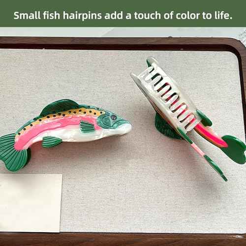 Novelty Salmon Fish Hair Clip, Acetate Hair Clips, Girl Women Small Claw Hairpin, Non Slip Unique Cute Barrettes for Thick and Thin Hair