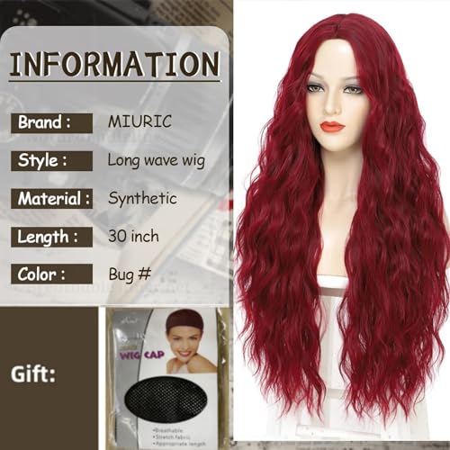 30 Inch Burgundy Wigs for Women Wine Red Wig 99J Long Wavy Wig Natural Looking Middle Part Synthetic Heat Resistant Wigs for Cosplay Halloween Christmas Gifts Party Daily Use