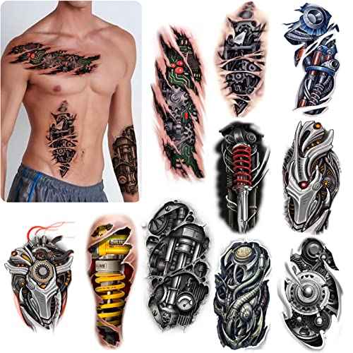 ROARHOWL Very cool machine 3D realistic fake tattoos£¬wound robot makeup Temporary Tattoos for men women (Design 5)