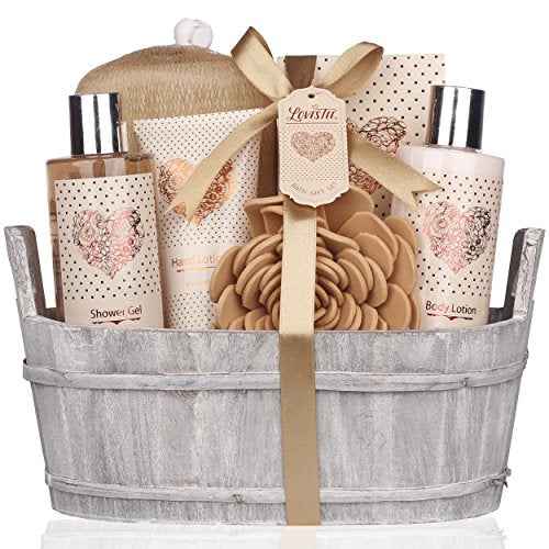 Spa Gift Basket ? Bath and Body Set with Vanilla Fragrance by Lovestee - Gift Basket Includes Shower Gel, Body Lotion, Hand Lotion, Bath Salt, Eva Sponge and a Bath Puff