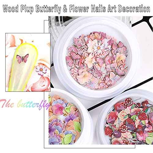 BELICEY 300Pcs 3D Wood Pulp Flower Nail Art Charm Butterfly Nails Art Flower Nail Charms Clear Bow Butterfly Nailfor Nail Art Decoration & DIY Crafting Design