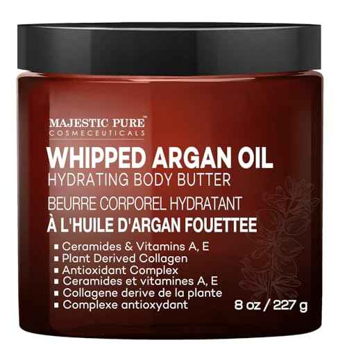MAJESTIC PURE Whipped Argan Oil Body Butter for Women & Men - With Ceramides, Vitamin E & A & Vegan Collagen - For Skin, Face, & Appearance of Wrinkles & Fine Lines - 8oz