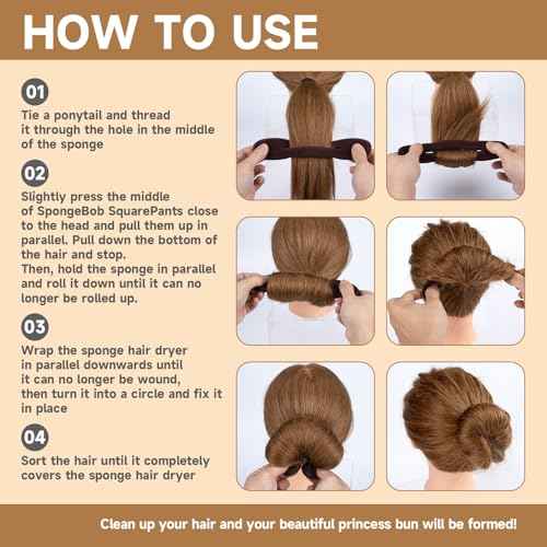 2 Pcs Hair Bun Maker for Women, Non-Slip Bun Updo Curler, Sponge Hair Bun Shaper, Hair Styling Accessories for Long Thin Straight Wavy Hair (Brown)