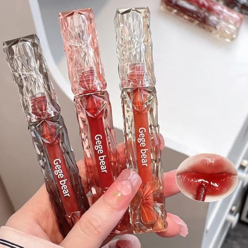 3PCS Hydrating Lip Gloss Set,Moisturizing Liquid Lipstick,Glossy Mirror Finish,Long-Lasting Waterproof,Clear Natural Highly-Pigmented Water Lip Glaze,Cheek RougeTint Cosmetics Makeup