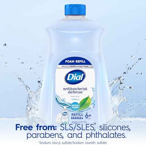 Dial Antibacterial Defense Foaming Hand Soap + Aloe, Spring Water Scent, 52 Fl Oz Hand Soap Refill, Dermatologist-Tested, Gentle on Skin