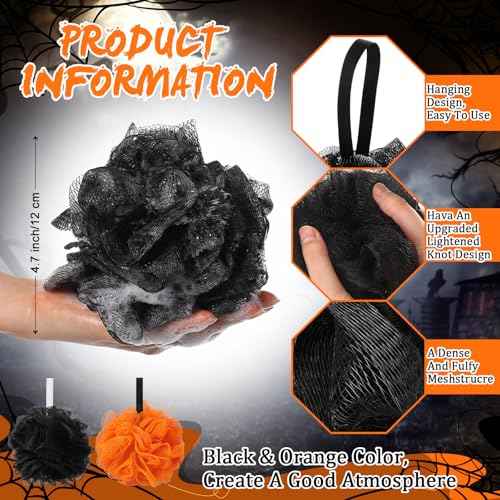 24 Pcs Halloween Bath Loofah Sponge Orange Black Loofah Exfoliating Body Scrubber Shower Sponge 50g Mesh Shower Pouf Balls Gift Set for Women Men Christmas Bathing Accessories(Orange,Black)