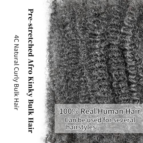 Pre-sretched Afro Kinkys Bulk Human Hair Human Hair for Locs/Twists/Braids/Repair Locs Afro Kinky Curly Bulk Can Bleach And Dye(#SALT&PEPPER,18inch 50g)