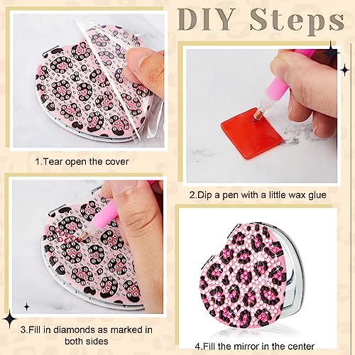 Marsui 4 Pcs Diamond Painting Compact Mirror DIY Painting Pocket Portable Folding Purse Mirror for Women Diamond Art Mom Gifts for Mother's Day Nurse Week Party Favors(Animal Skin)