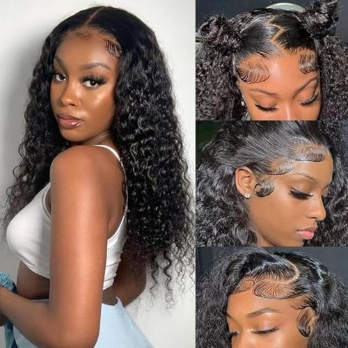 22 Inch 13x6 Deep Wave Lace Front Wigs Human Hair Deep Wave Frontal Wig 13x6 HD Lace Front Wigs Pre Plucked with Baby Hair Virgin Human Hair Wig for Women Natural Color