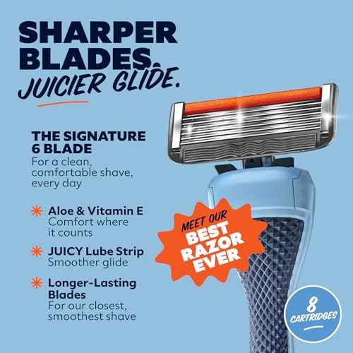 Dollar Shave Club | 6 Blade Razor Refills (8 Pack) | 6 Stainless Steel Blades for a Close & Comfortable Shave