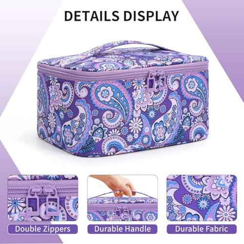 OCHEAL Makeup Bag - Portable Large Capacity Travel Cosmetic Case for Women with Handle and Divider Toiletry Organizer for Girls on the Go -Purple
