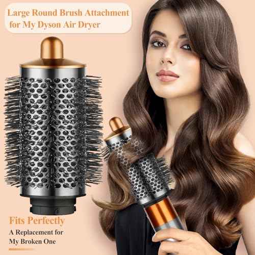 Large Round Volumizing Brush for Dyson Airwrap Attachments, Nickel/Copper, Bigger Oval Volumizer for Fluffy Styling