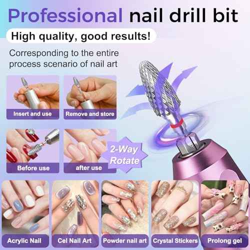 Fantexy 3/32" Carbide Nail Drill Bit - Remove Acrylic Hard Gels Quickly and Safely,Professional Cone Tungsten Drill Bits Set Nail File Acrylic for Manicure,Pedicure,Cuticle Cleaner(Fine - F)