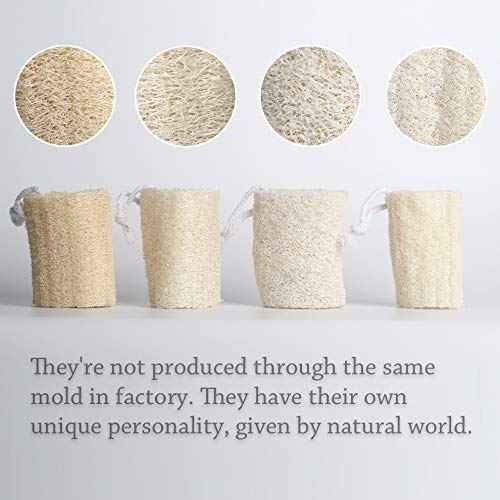 4" Natural Loofah Exfoliating Body Sponge Scrubber, Plant-Based Organic Loofa Luffa for Men & Women Skin Care Bath Shower Cleaning Back & Fac, Natural Sponges for Dishes, Pack of 4