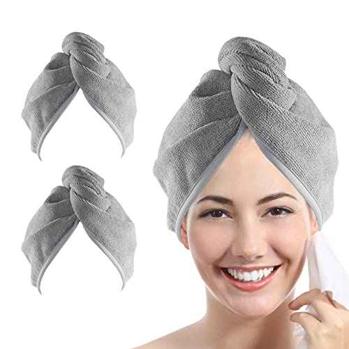 YoulerTex Microfiber Hair Towel Hair Wrap: 2 Pack 10X26 Hair Dryer Towels for Women Absorbent Turban Twist Hair Drying Shower Cap Curly Hair Products for Hair Care Hair Accessories (02 2-Pcs Gray)
