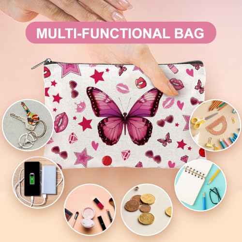 4Pcs Butterfly Makeup Bags 5.91x9.06 inch Music Singer Canvas Cosmetic Bags with Zipper Canvas Travel Toiletry Pouches Fashion Fans Gifts for Women Party Shopping Accessories