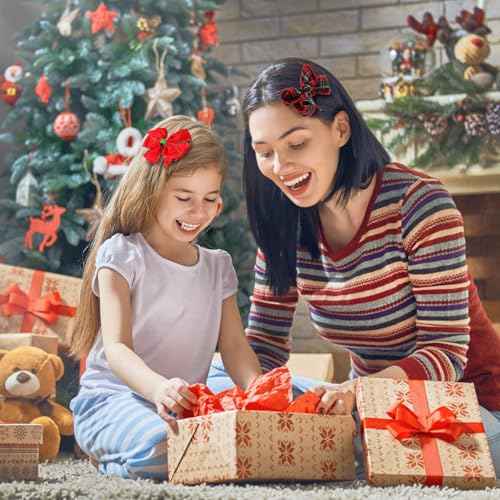 4PC Christmas Hair Bow Clips for Women Girls 4 Inch Party Hair Accessories Red with Green Plaid