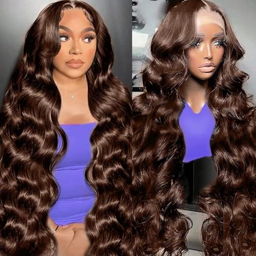 Chocolate Brown Body Wave Wig 22 inch Brazilian Hair 13x6 Body Wave Lace Front Wigs 100% Unprocessed Virgin Hair Chocolate Brown Human Hair Wig with Baby Hair for Women
