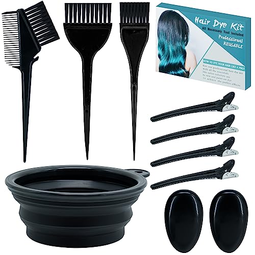 10 Pc Hair Bleach Kit - Hair Coloring Products With Dye Brush, Color Bowl, Earmuffs, Clip for Salon Bleaching & Highlighting