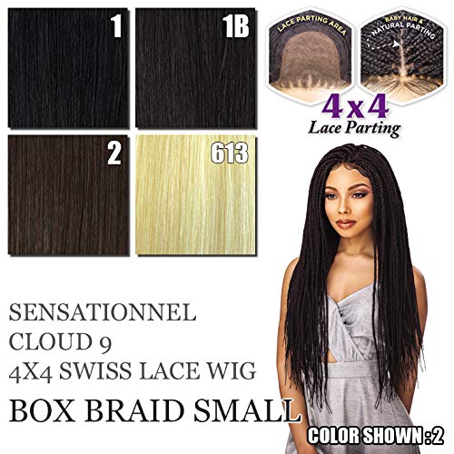 Sensationnel Cloud9 4x4 Braided Wig - Box Braid Small Hand Tied Swiss Multi Parting Lace (1B OFFBLACK)