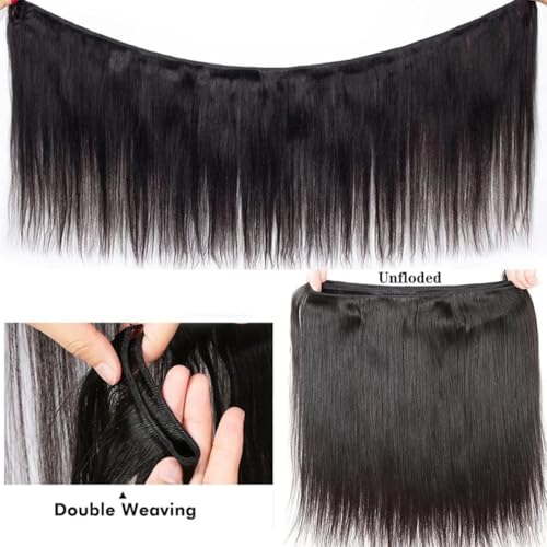 Straight Human Hair Bundles 18 20 22 24 Inch Trippy Hair Quick Weave 3 Bundles Human Hair 100% Unprocessed Raw Brazilian Virgin Hair Extensions for Black Women Natural Color