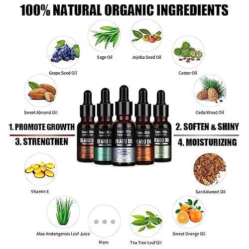 ISNER MILE Beard Oil Kit for Men Conditioner: Cedarwood Sandalwood Sage Orange Unscented, Mustaches Soften Moisturizing, Valentines Gifts for Him Husband, Fathers Birthday Gifts for Dad Men Boyfriend