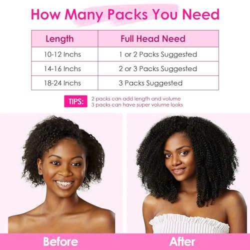 Afro Kinky Curly Clip In Hair Extensions Human Hair for Black Women 8Pcs 20 Clips Brazilian Virgin Remy Hair 4B 4C Natural Black Double Weft Thick Ends 120g Soft & Scalp-Friendly 22 Inch