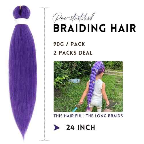 Long Purple Braiding Hair Pre Stretched Synthetic Braiding hair Extensions for Braids, Purple Hair Extensions for Stage Party Halloween Costume Cosplay