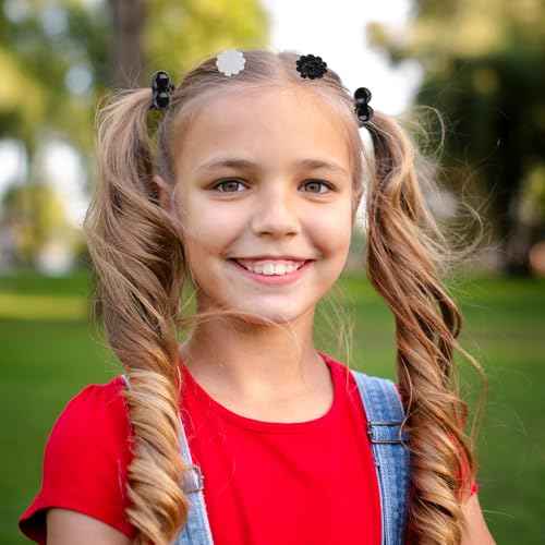 Yolev 72 Pieces Self Hinge Plastic Hair Barrettes for Girls Bowknot and Flower Hair Clips Cute Hair Barrettes 80s 90s Hair Barrette Hair Clip for Girls (Black/White/Transparent)