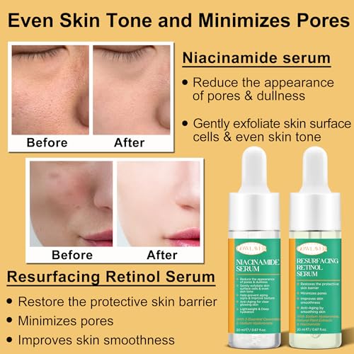 Skin Care Set for Women Teen 6 Pcs - Hydrating & Anti-Aging Facial Routine Skincare Products,Cleanser,Toner,Retinol Serum,Niacinamide Hyaluronic Acid Serum & Face Cream - Gifts Women Christmas