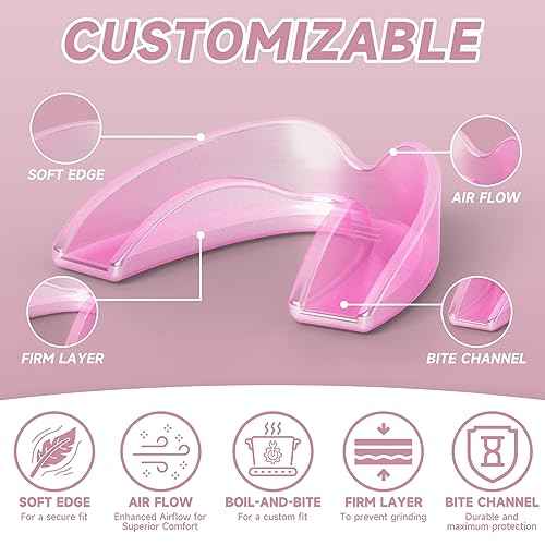 4 Pack Pink Kids Mouth Guard for Teeth Grinding,Comfortable Night Guard,Moldable Child Bite Guard for Clenching Teeth, Mouthguard for Kids