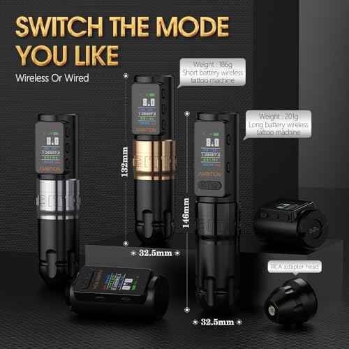 Ambition Soldier Max Tattoo Machine Rotary Tattoo Gun with 2400mAh Battery Billing Function Frequency Mode Stabilizing System Supply for Professional Tattoo Artists