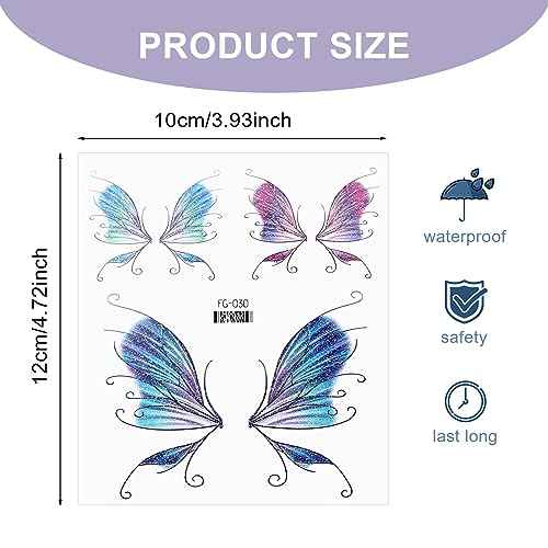 14 Sheets Glitter Butterfly Tattoos Temporary Stickers Waterproof Butterfly Face Tattoo Glitter Fairy Wings Makeup Fake Tattoos For Girls Fairy Princess Party Birthday Party Favor Gifts