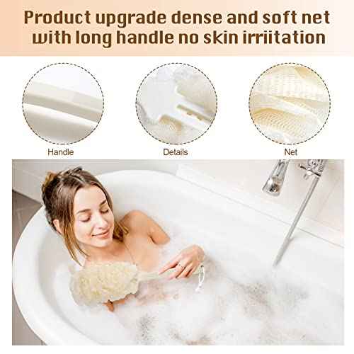 2Pack Back Scrubber for Shower£¬PIPUHA Loofah Sponge Shower Brush Using Body Exfoliating with Long Handle, Loofah on a Stick for Men Women, Bathing Accessories for Body Brushes (Blue and White)