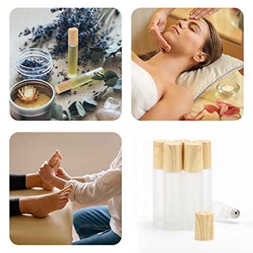 Tbestmax 12 Pcs 10 ml Glass Roll on Bottle with Lid for Essential Oils, Refillable Clear Perfume Sample Bottles with Stainless Steel Roller Ball